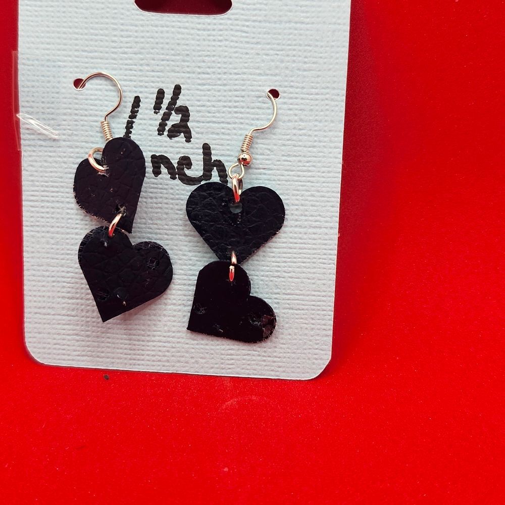 Hand Crafted Dangle Earring Navy Blue Faux Leather Heart